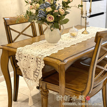 Fresh water lotus handmade hook woven cover towels Cotton Hemp Lace Tablecloth Retro American Nostalgic Tea Table Hollowed-out Chinese Table Flag