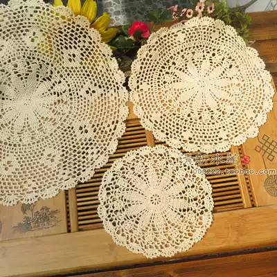 Fresh water lotus handmade crochet crochet cotton lace woven decorative disc table mat white rice 22-50cm