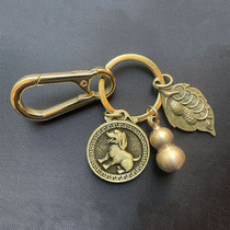 Zodiac key chain pendant Safe transport Brass gourd One leaf fortune Vintage style Tiger Alloy genus