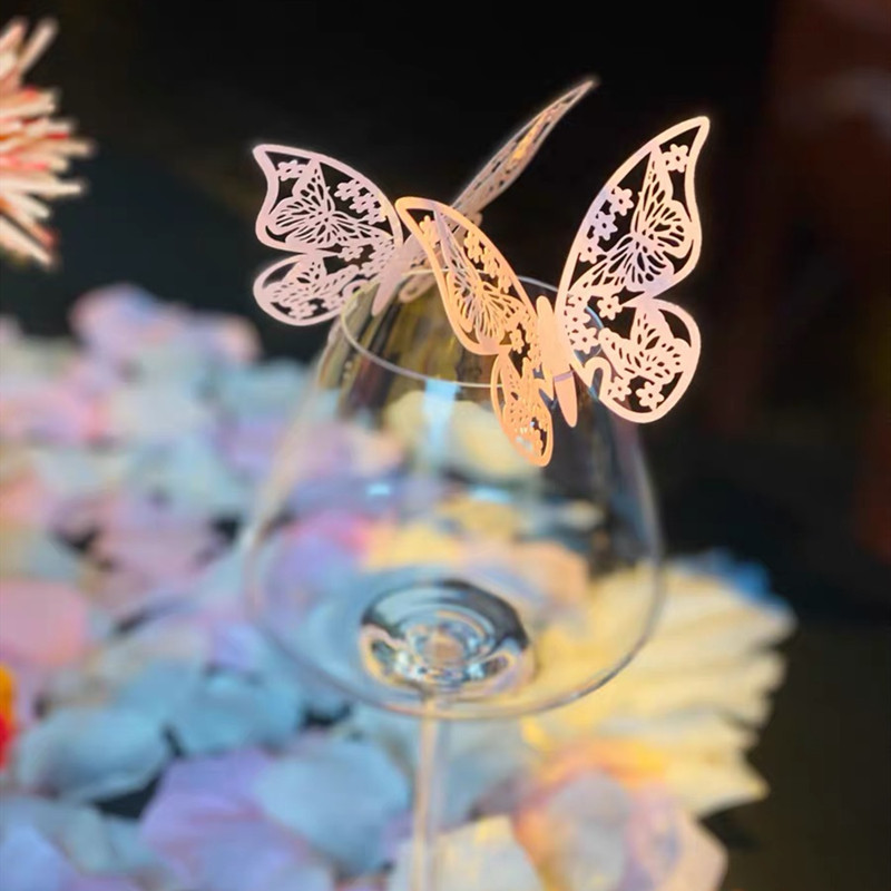 New Hollow-Out Butterfly Wedding Banquet Table Decoration Card Party Wine Glass Card Exquisite Gift Card Place Card