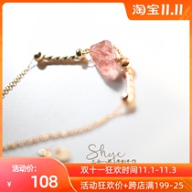 Natural Strawberry Powder Crystal Peach Blossom Bracelet American 14K Gold ins Simple Cold Faint Girlfriends Small Handset