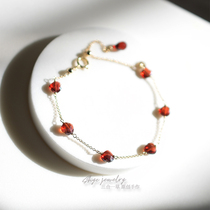January birthday stone natural garnet American 14K gold Gold Gold package elegant cute niche love transfer bracelet