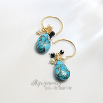 12th birthday gift gold thread Turquoise Pearl stone spinel imported 14K gold gold gold fine ear drop