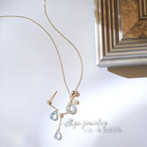 March birthday stone gift sea blue treasure pearl 14K gold package simple shining ins necklace light luxury niche senior sense