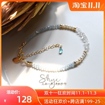 March birth Chenshi natural sea blue treasure pearl shiny diamond Helle Kimon crystal beauty 14K gold bracelet