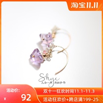 February birth Chenshi natural amethyst fluorite tourmaline American 14K gold transparent earrings
