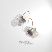 Moonlight bouquet three-in-one grass original natural moonstone blue crystal sea blue treasure 14K gold ins small earrings earrings