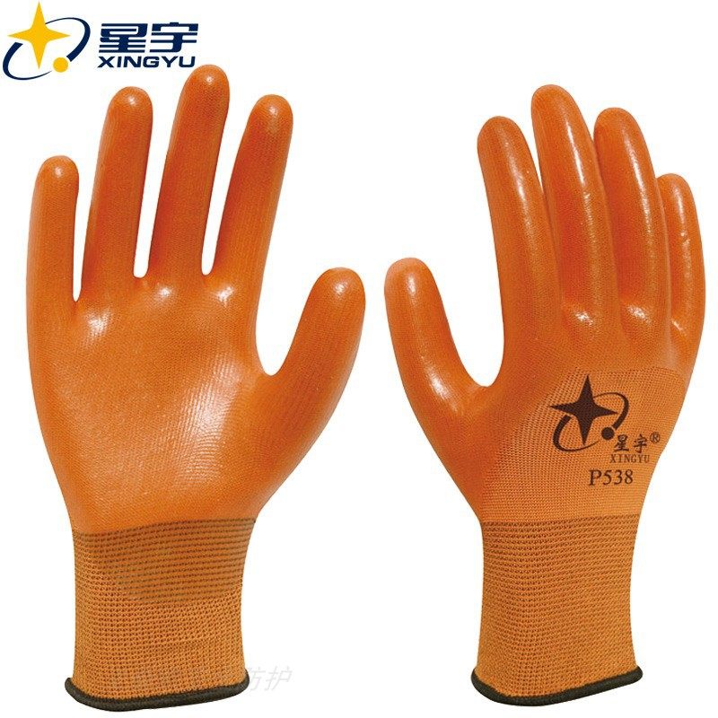 Xingyu labor insurance gloves P538 semi-hanging PVC rubber gloves wear-resistant oil-resistant acid-base chemical-resistant gloves waterproof