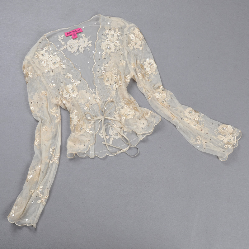 New Embroidered Shawl, Versatile Outerwear Cardigan, Summer Thin Sun Protection Clothing, Long-Sleeved Lace Sequin Vest, Authentic