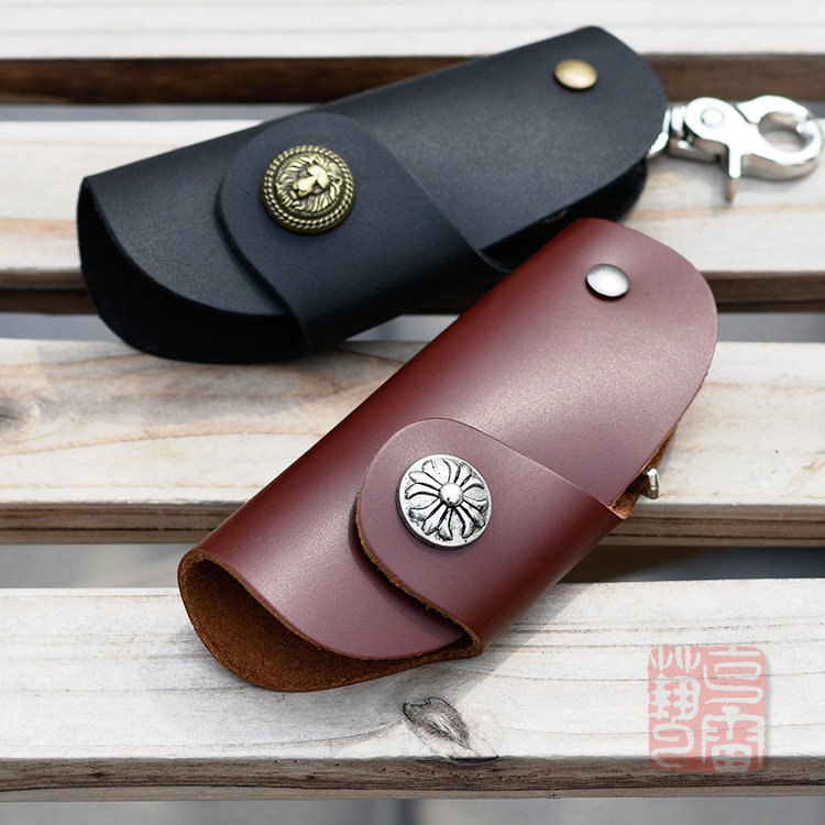 Handmade casual retro first layer cowhide car remote control key case leather waist key case unisex