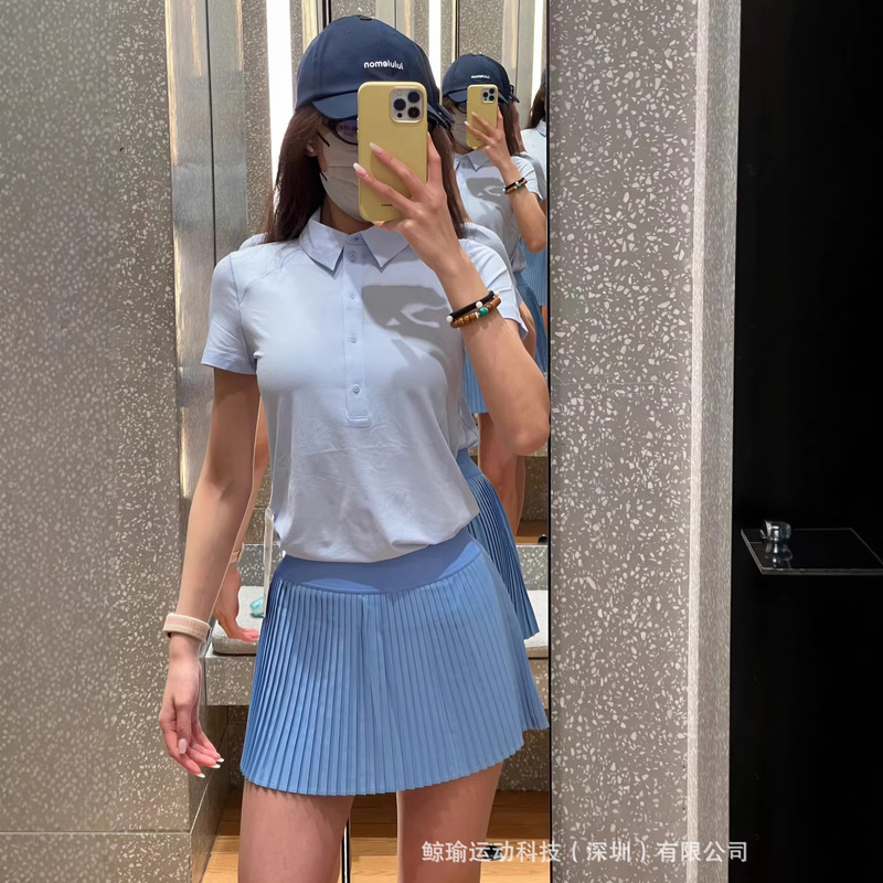 Tennis Wear, Yoga Short-Sleeved Women's High-Elasticity, Quick-Drying, Cool-Feeling Lapel Top, Casual Sports Fitness Polo Shirt, Golf Tennis Wear, Yoga Short-Sleeved Women's High-Elasticity, Quick-Drying, Cool-Feeling Lapel Top, Casual Sports Fitness Polo Shirt, Golf