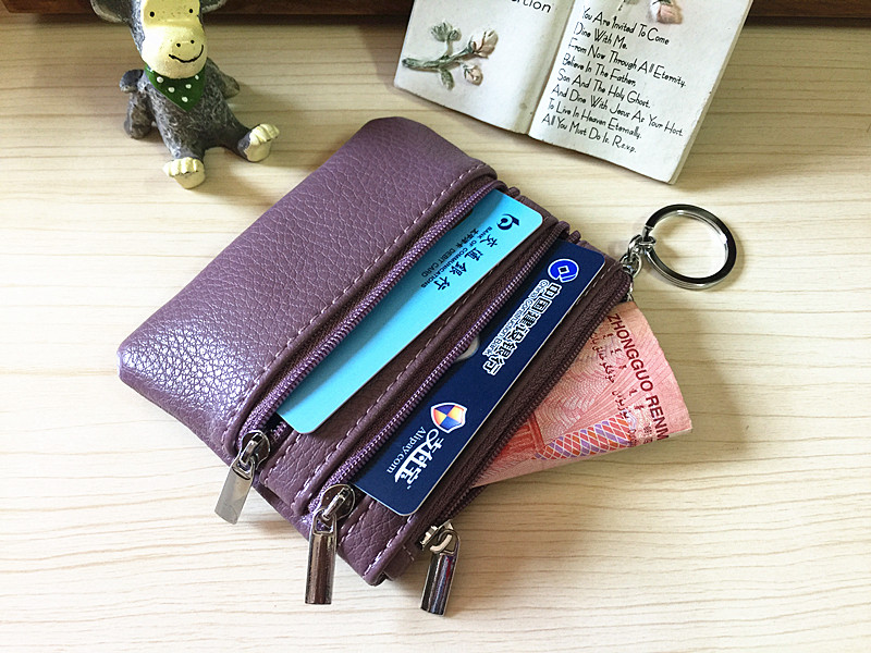 Ladies Short Leather Wallet Three Zipper Coin Purse Korean Trendy Coin Key Case Mini Clutch Card Holder