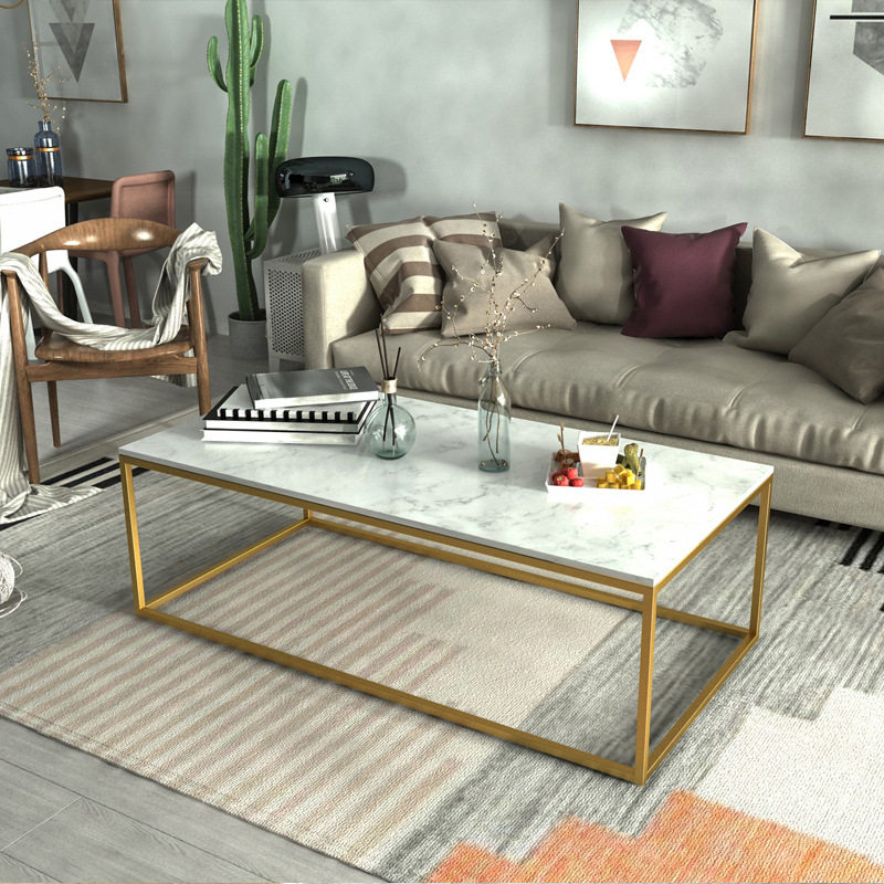 Nordic marble hotel coffee table Simple gold Wrought iron living room tea table Office lobby reception tea table