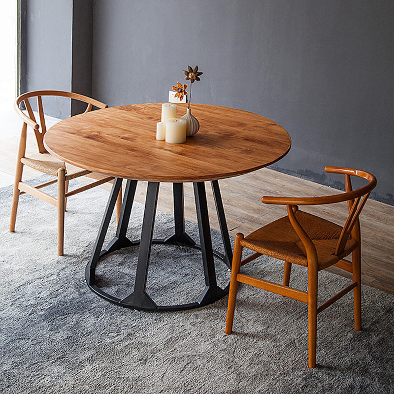 Nordic American solid wood round dining table Retro Wrought iron round table Household dining table Round dining table and chair combination round coffee table