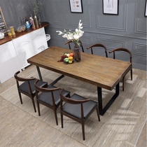Solid wood large plate dining table and chair combination workbench Nordic log conference table Computer table American solid wood dining table tea table