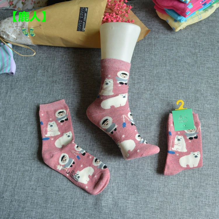 Deer Deer vớ cotton bé gái dễ thương bột hoạt hình vớ cao 7-9 mùa thu và mùa đông 3-5 mẫu dày 10-12 tuổi