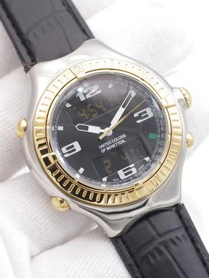 Stock of genuine Italian Benetton gold-plated double display quartz men's watches with imported movements