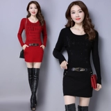 Кашемировый длинный демисезонный шерстяной пуховик, платье, свитер, средней длины, увеличенная толщина