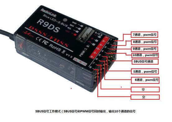 Receiver R9d 乐迪9通道 R9DS 接收机AT9 AT9S遥控器用接收器2.4G 可接回传模块-阿里巴巴