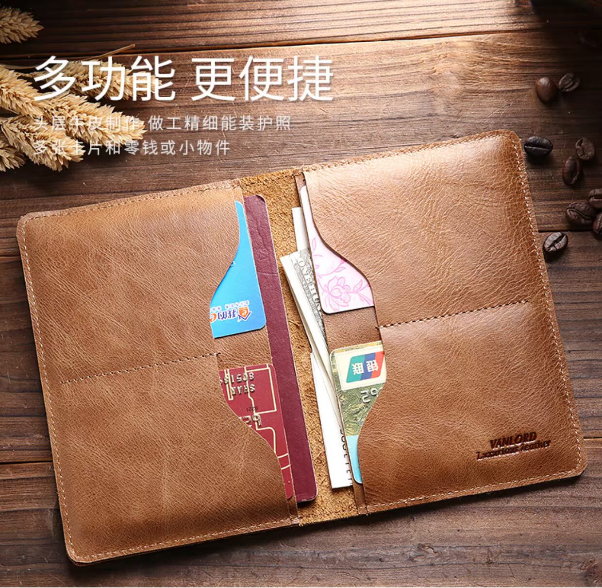 Túi da hộ chiếu đa chức năng lớp đầu tiên Túi da tài liệu nam hộ chiếu bảo vệ nữ túi đeo chéo nữ dễ thương