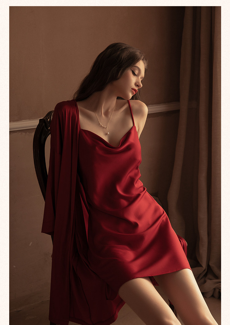 今夕何夕性感睡衣女两件套春秋季吊带睡裙2022年新款真丝套装纯欲详情38