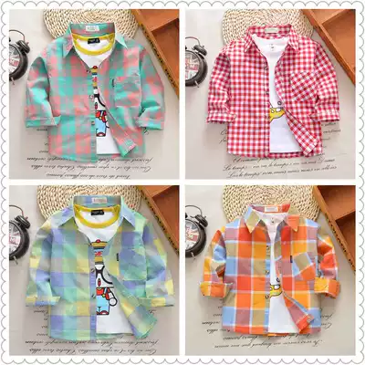 Baby cotton long-sleeved shirt thin children's clothing spring and autumn children's plaid shirt Boy boys ' shirt baby jacket