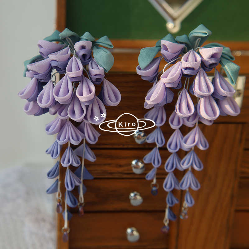 鬼滅之刃細工花紫藤花髮簪和服漢服和風lolita髮飾卒業式振袖配飾