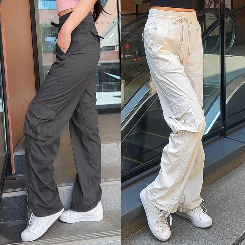 Lu's Same Style Slimming Spring and Summer Thin Windproof Cargo Pants, Sports Casual Straight Wide-Leg Pants, Loose Fit Pants for Women