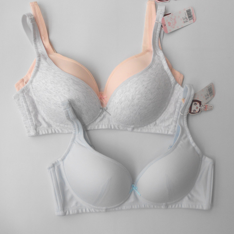 Rouqi ガールズブラ - ワイヤーなし、綿100%、中厚、中学生の成長期に最適、ホック式、プッシュアップブラ