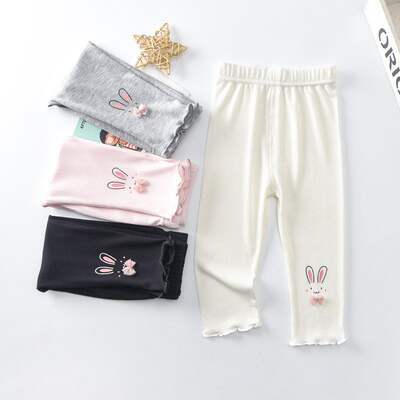 Soft and cool ~ Xiaotong's new summer 7-inch leggings for girls, bow-tied big-eared rabbit cartoon slimming 7-inch pants