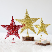 ins wrought iron glitter five-pointed star Christmas tree top star spring style Christmas tree top decoration accessories