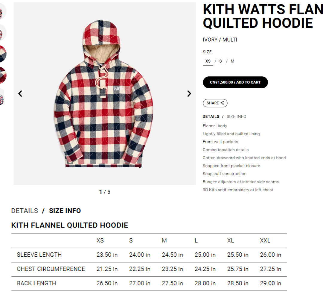 kith watts flannel quilted moletom com capuz