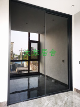 Hanging rail sliding door hanging door sliding door 8MM black glass transparent tempered titanium magnesium alloy narrow edge minimalist damping buffer
