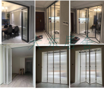 Zhengzhou customized minimalist black narrow edge folding door hanging rail hanging door thin frame folding aluminum alloy glass door