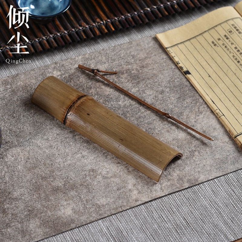 竹子茶則賞茶則茶荷茶道六君子配件竹茶則碳化鏡面竹節禪意|金秋