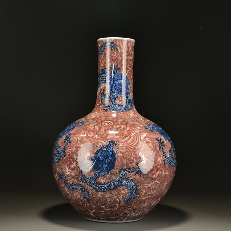 中国古玩 粉彩雲龍紋 大花瓶 天球瓶 中国古玩 粉彩雲龍紋 大花瓶 天球