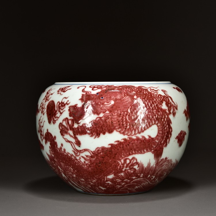 辰砂 紅釉 赤釉鏜鑼洗 清朝期 唐物 美品無傷 中国古玩 中国美術 A793