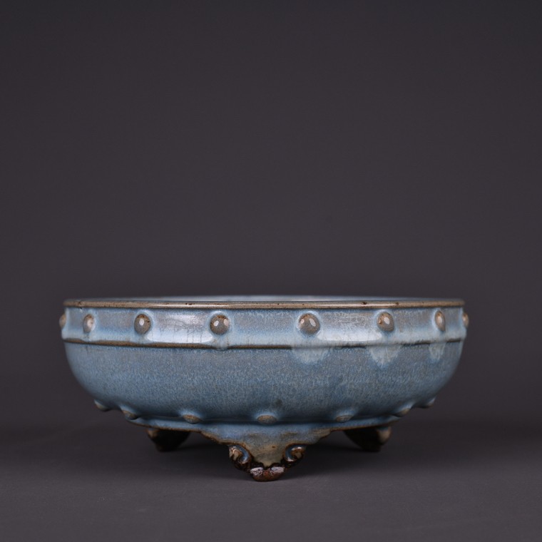 宋钧窑天蓝釉鼓钉洗(五) 海外回流古玩古董瓷器收藏250221