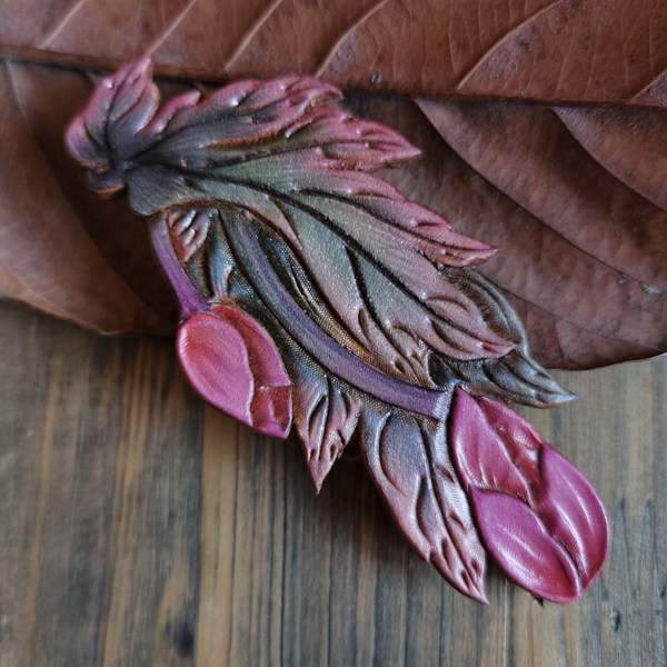 Handmade Genuine Leather Sculpture Floral Ornament Gift Ordering Bull Leather Sculpture Flower Girl's Poppy Flower Head Accessories Hair Clip Hair Clip
