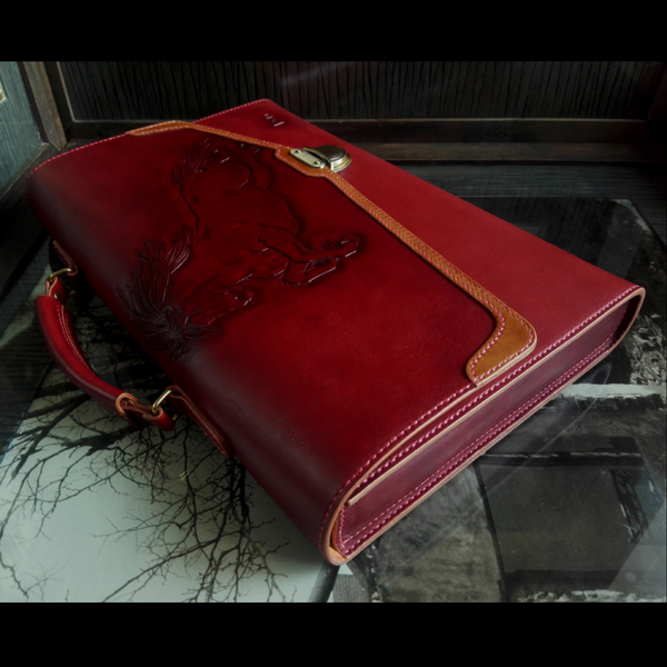 Handmade Genuine Leather Men's Bags Women Bag Bookings Leather Pony Wine Red Documents Bags Apple Laptop Carry Bag