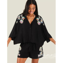 UK 05 10 Famous Brand MS Womens New Style Embroidered Dark Comfortable and Versatile Shirt