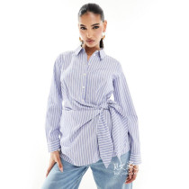 UK 04 15 2024 trend-oriented womens new lapel striped belted long-sleeved shirt