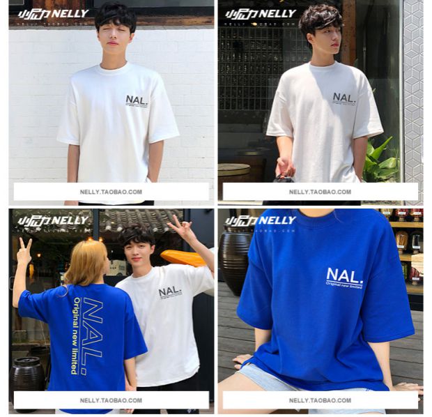 Guo Chao Original American Street Retro Loose Blue Letter In áo thun ngắn tay nam và nữ một nửa thương hiệu thủy triều áo thun trắng nam