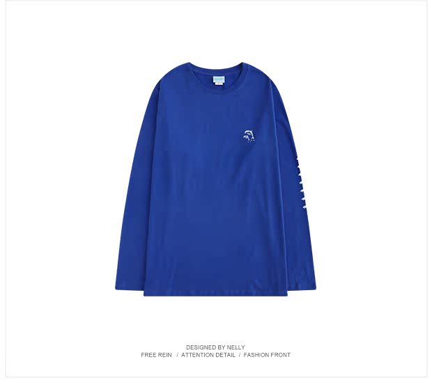 2018 xuân hè mới ulzzang Harajuku bf lỏng in áo thun dài tay chạm đáy áo sơ mi mỏng sinh viên hoang dã áo unisex form rộng