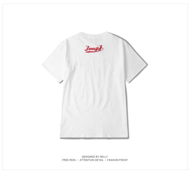 Ulzzang đậu mầm Jony.J với thẻ thủy triều in hip-hop cổ tròn tay áo ngắn nam và nữ Trung Quốc có hip-hop áo phông nam đẹp