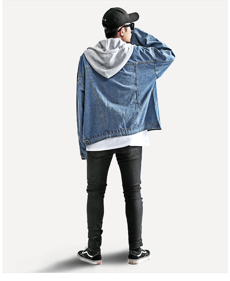 High Street Trung Quốc có hip hop denim jacket coat giả hai mảnh của retro trùm đầu rửa denim quần áo cho nam giới và phụ nữ