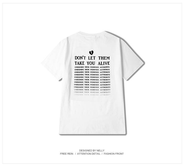 Ulzzang retro thư màu vàng in quá khổ đường viền cổ áo cotton lỏng sinh viên ngắn tay áo t-shirt nam giới và phụ nữ