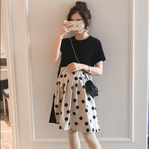 Japanese pregnant women summer dress Chiffon short-sleeved skirt Fashion net red suit Loose thin large size maternity dress