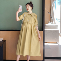 Japanese pregnant women summer dresses loose and thin net Red fashion foreign style long dress large size small fresh maternity clothes