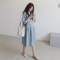 Japanese pregnant women summer dress cotton and hemp a-line long dress loose and thin 2021 net red fashion pregnant womens tops